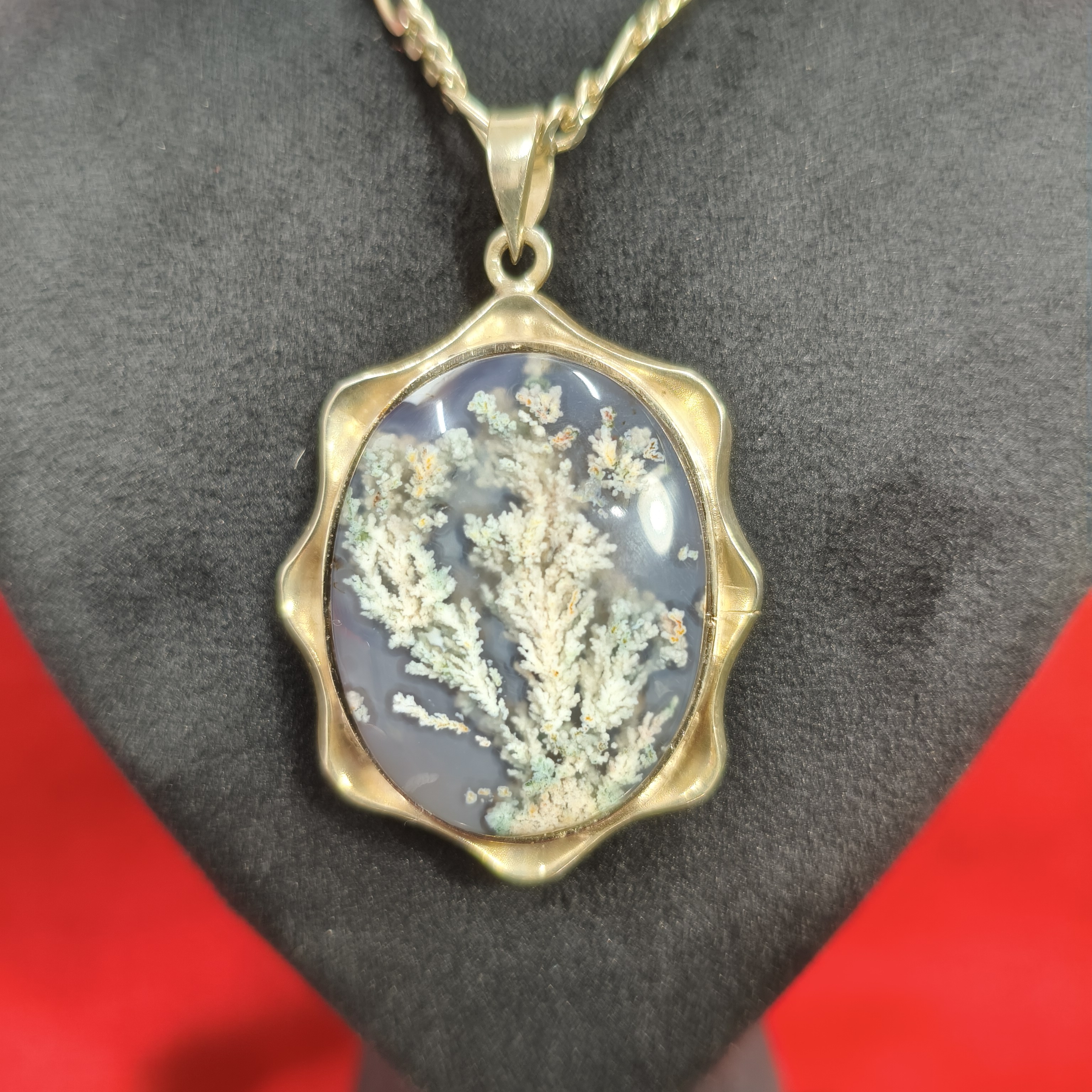 گردنی نقره عقیق شجر بهاری(بدون زنجیر)