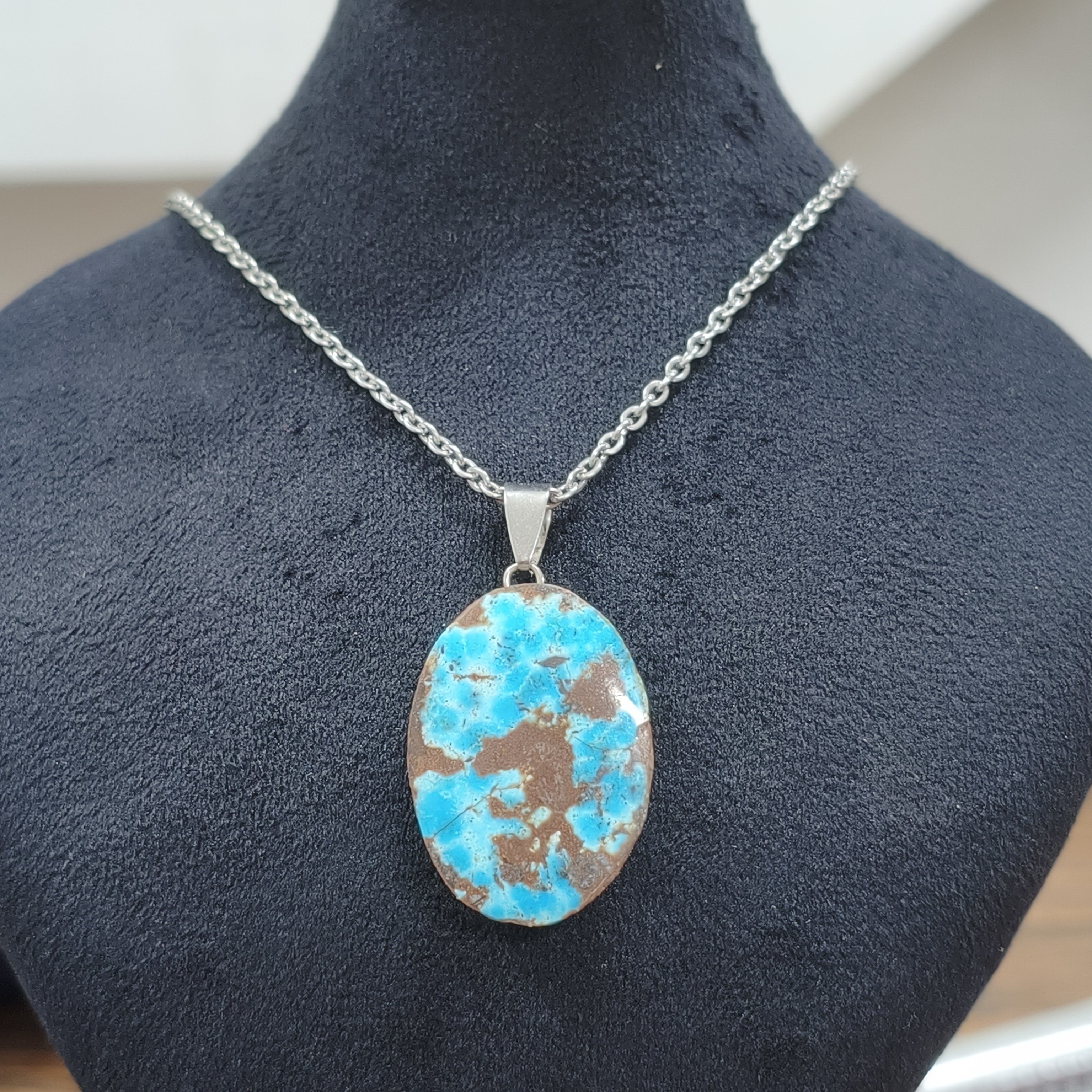 آویز فیروزه نیشابوری اصلی ( اتصالات استیل )با زنجیر