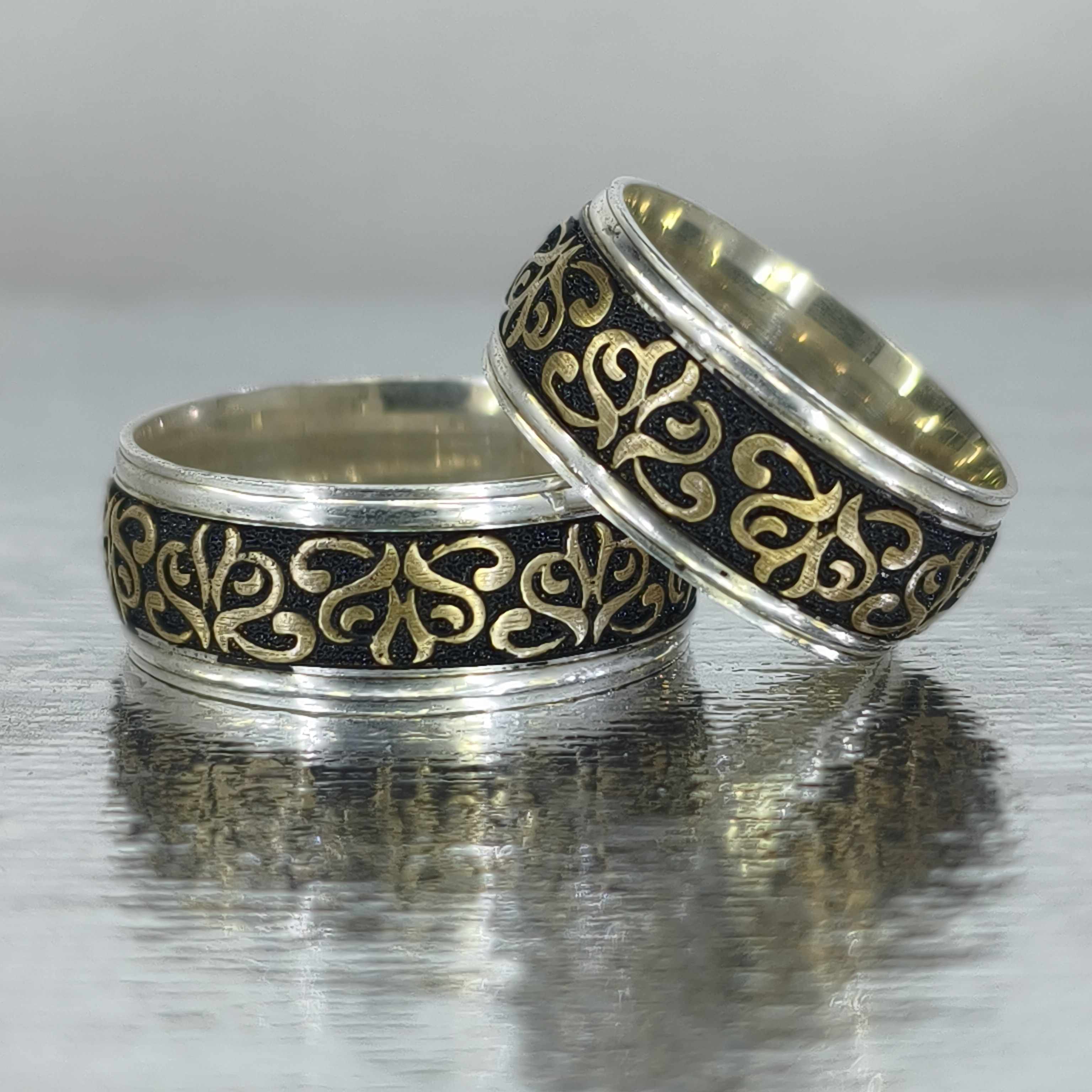 حلقه نقره ست زنانه و مردانه سیاه قلم