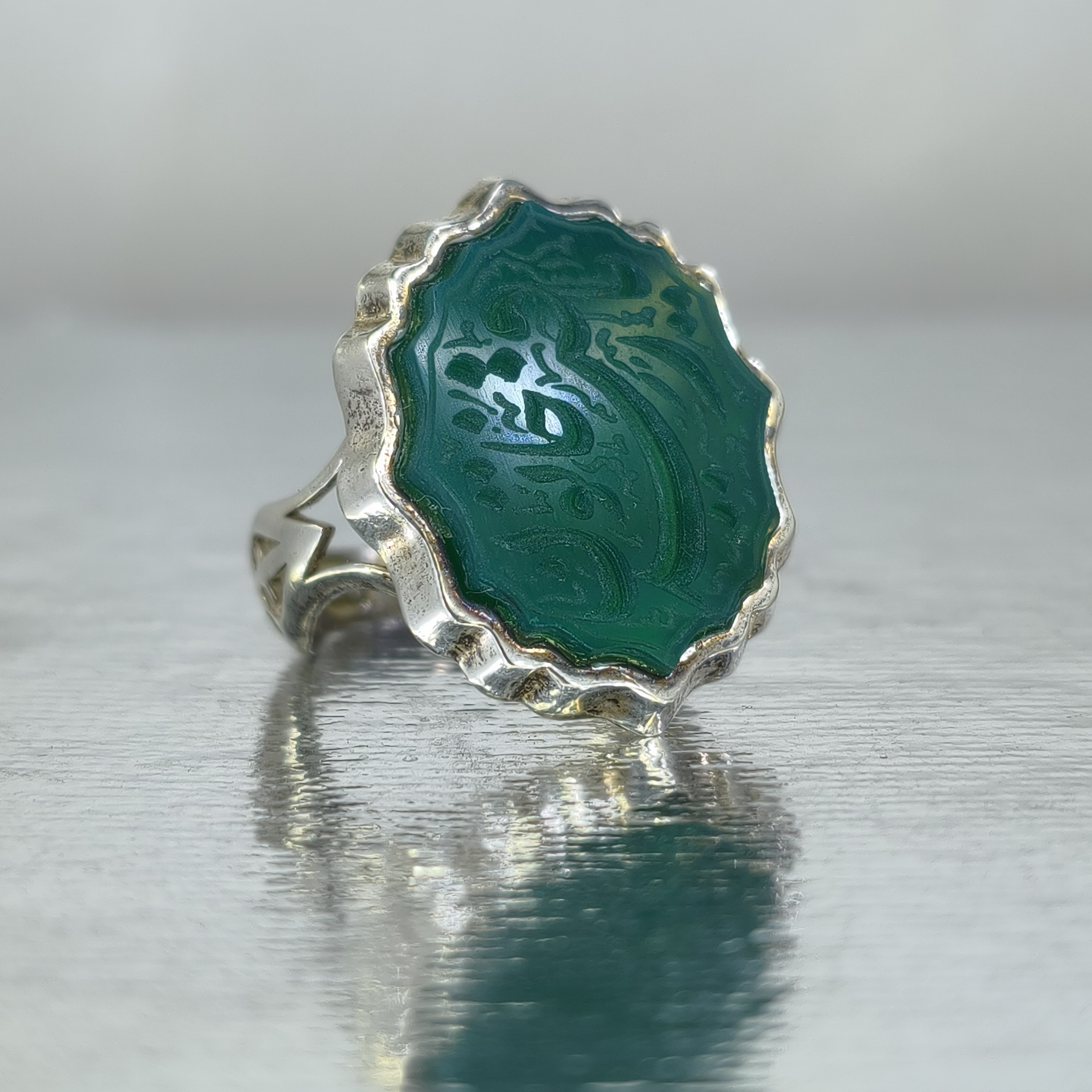 انگشتر اسپرت تراش شمسه عقیق سبز