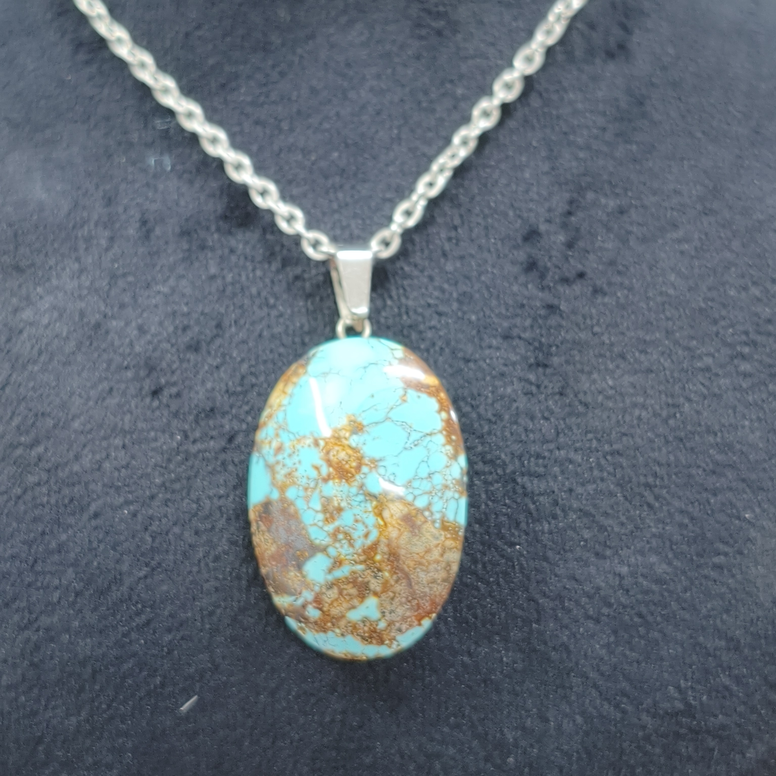 آویز فیروزه نیشابوری اصلی ( اتصالات استیل) با زنجیر