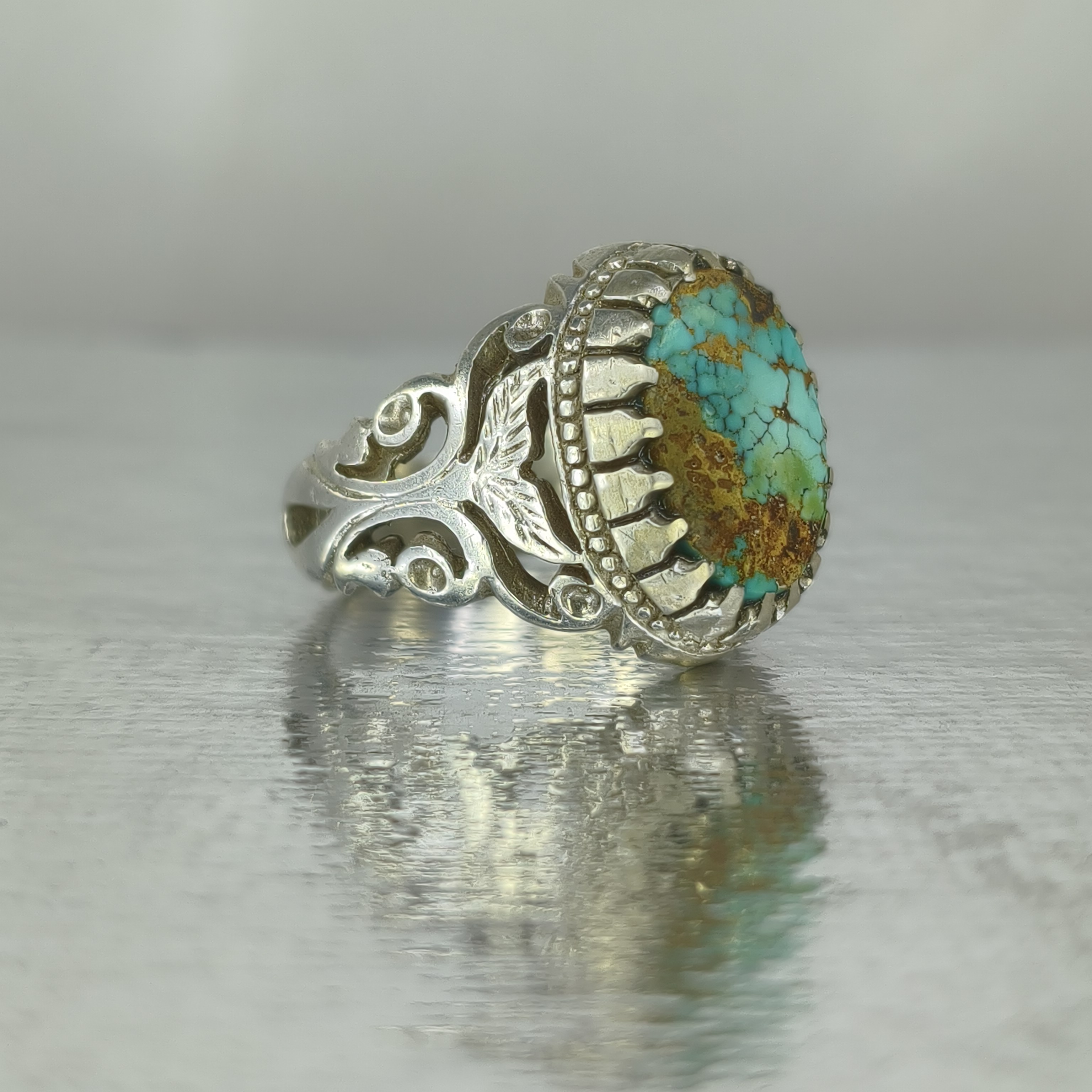 انگشتر نقره فیروزه نیشابوری سبزابی اصل