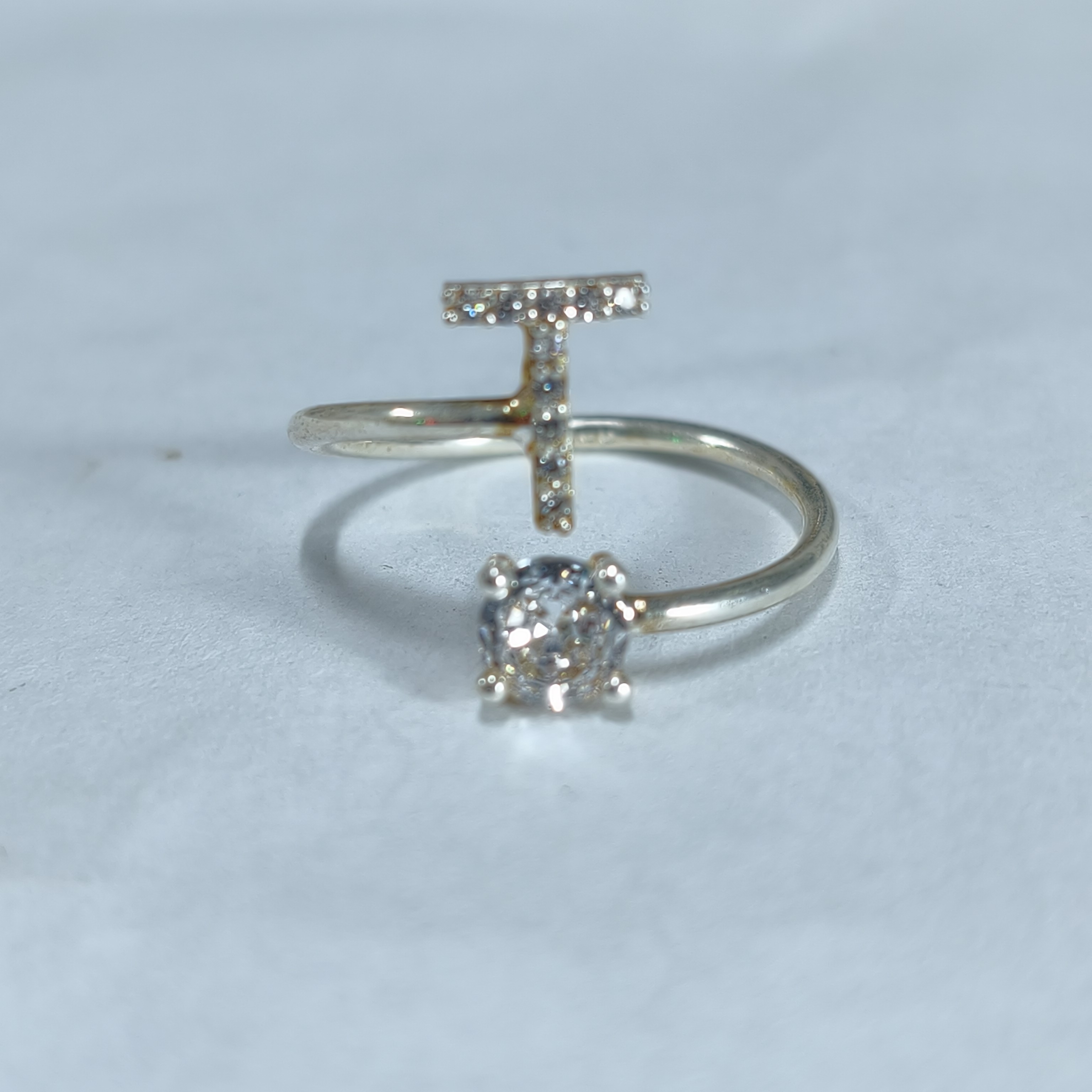 انگشتر نقره زنانه حروف(حرف T) آبکاری رادیوم