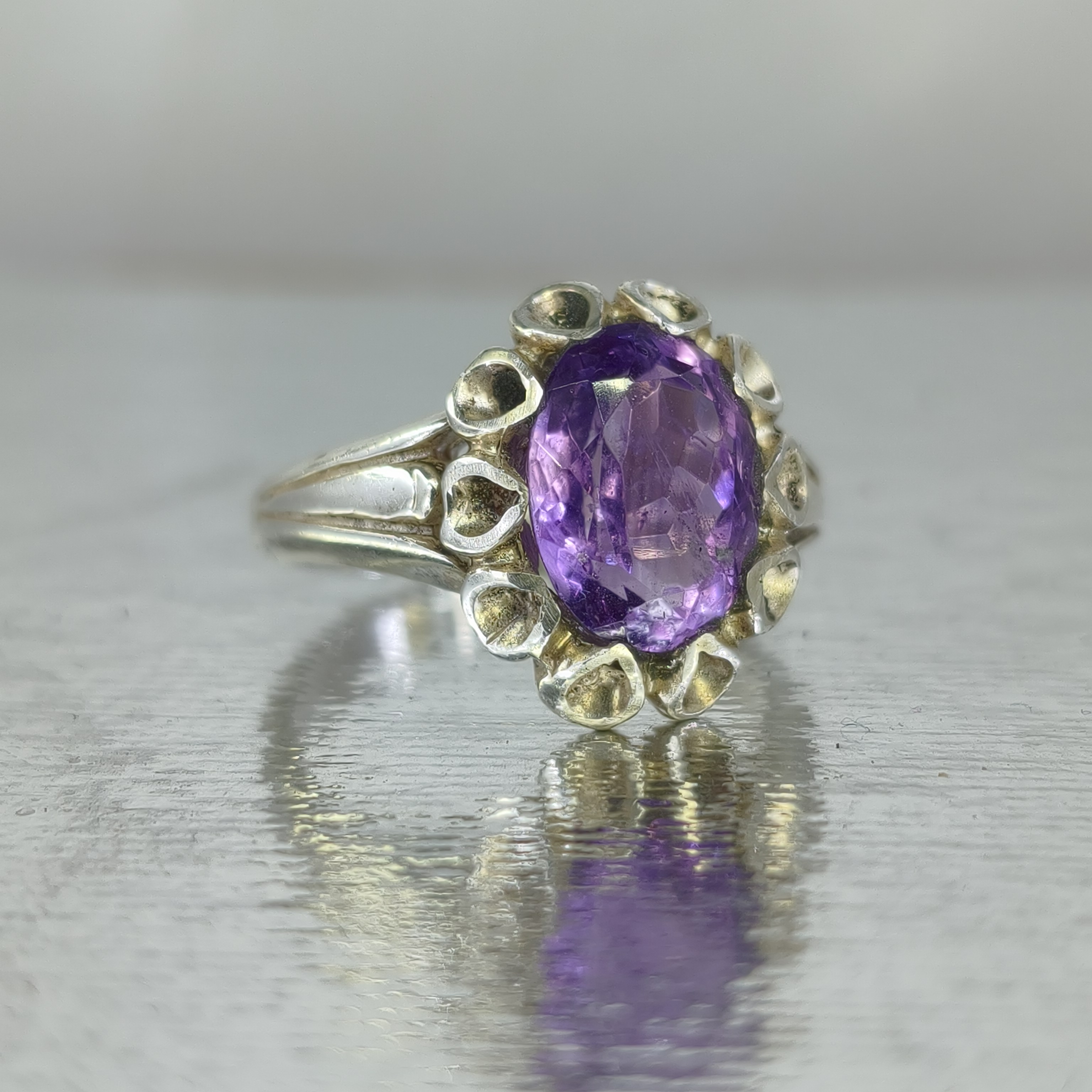 انگشتر مردانه نگین آمیتیست تراش جواهری جواهری